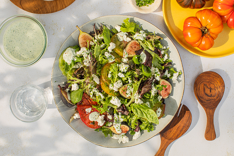 Heirloom Tomato and Fig Salad with Basil Ranch Dressing